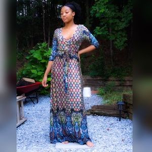 Moroccan Mosaic Boho Wrap Maxi Dress